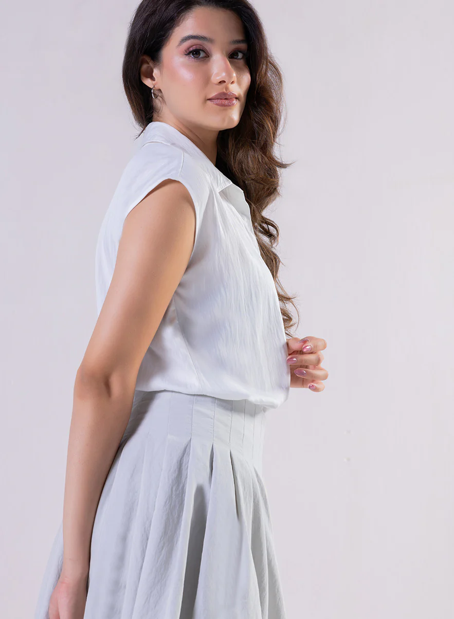 Sleeveless Shirt Top -Off White - Image 5
