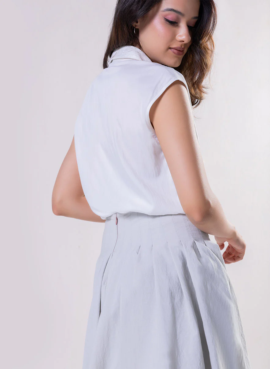 Sleeveless Shirt Top -Off White - Image 6