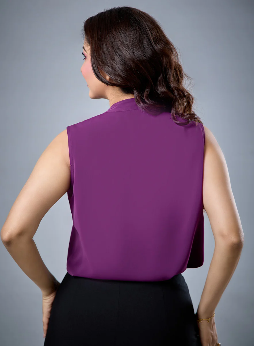 Sleeveless Purple Tie Chiffon Top - Image 2