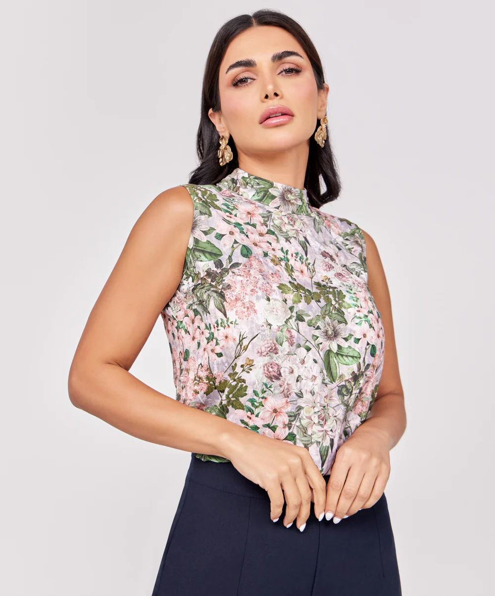 Sleeveless Vintage Printed Chiffon Top - Image 2
