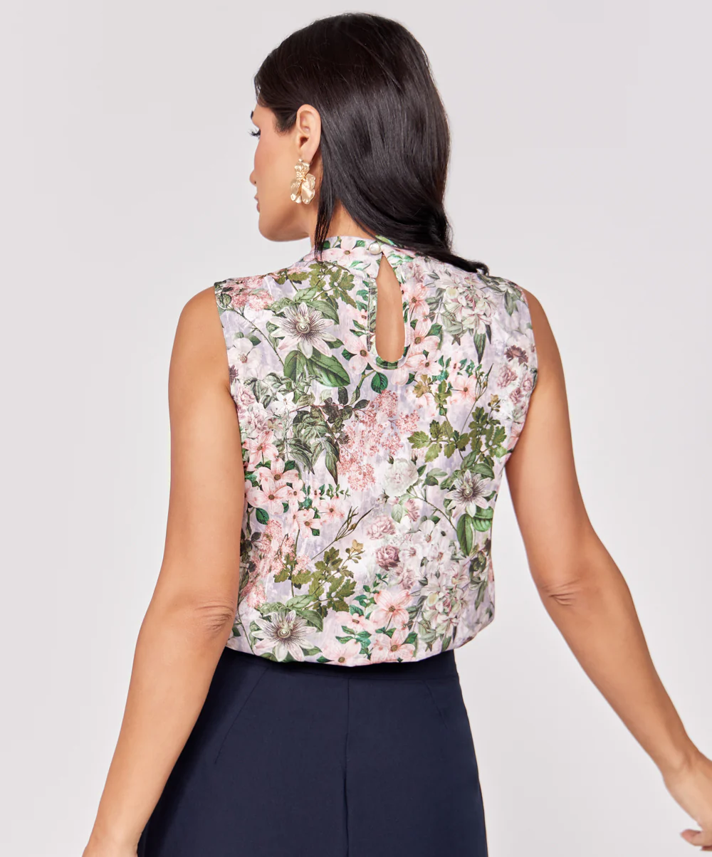 Sleeveless Vintage Printed Chiffon Top - Image 4
