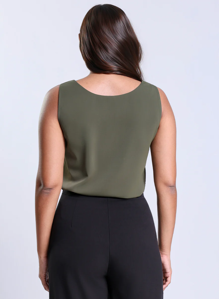 Sleeveless Vneck Chiffon Dark Green Top - Image 2