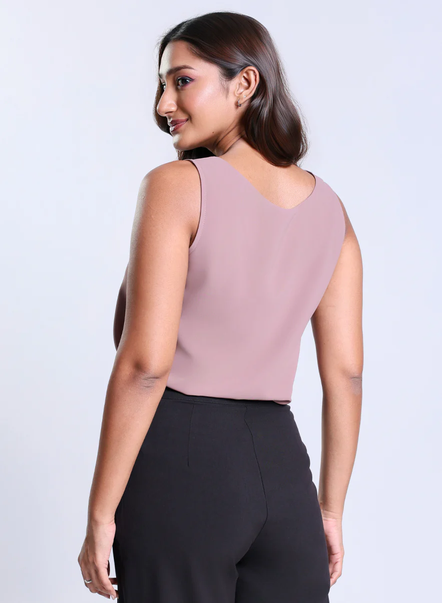Sleeveless Vneck Chiffon Light Brown Top - Image 3