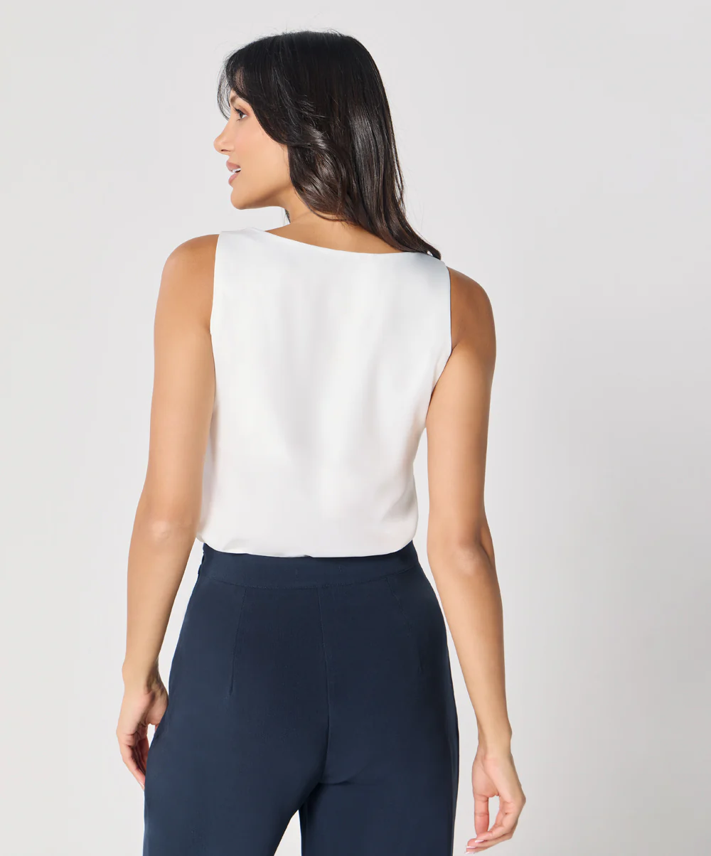 Sleeveless Vneck Satin Top-White - Image 9