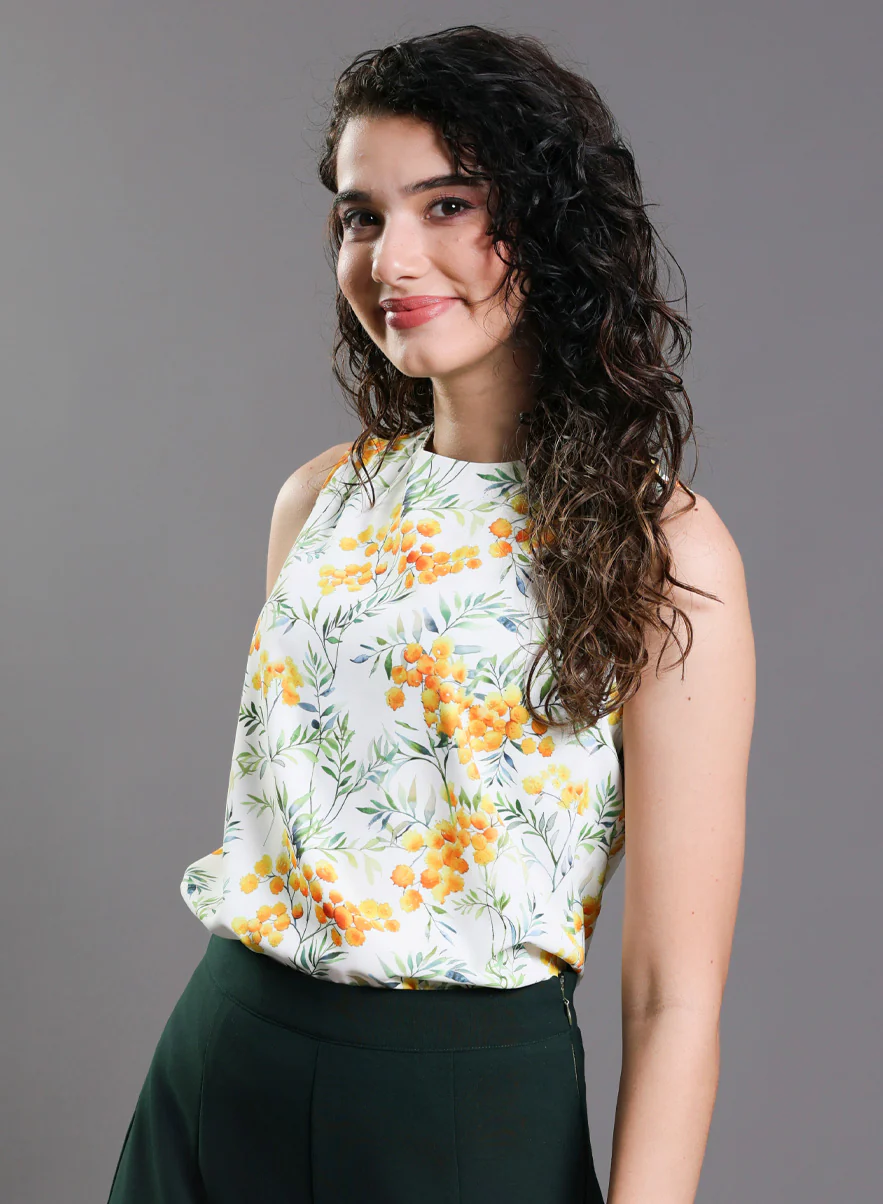 Sleeveless Yellow Floral Printed Top - Image 2