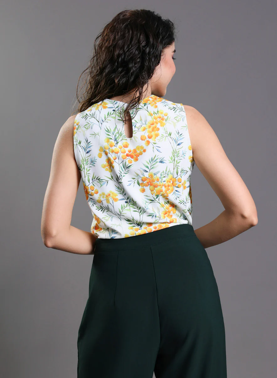 Sleeveless Yellow Floral Printed Top - Image 4