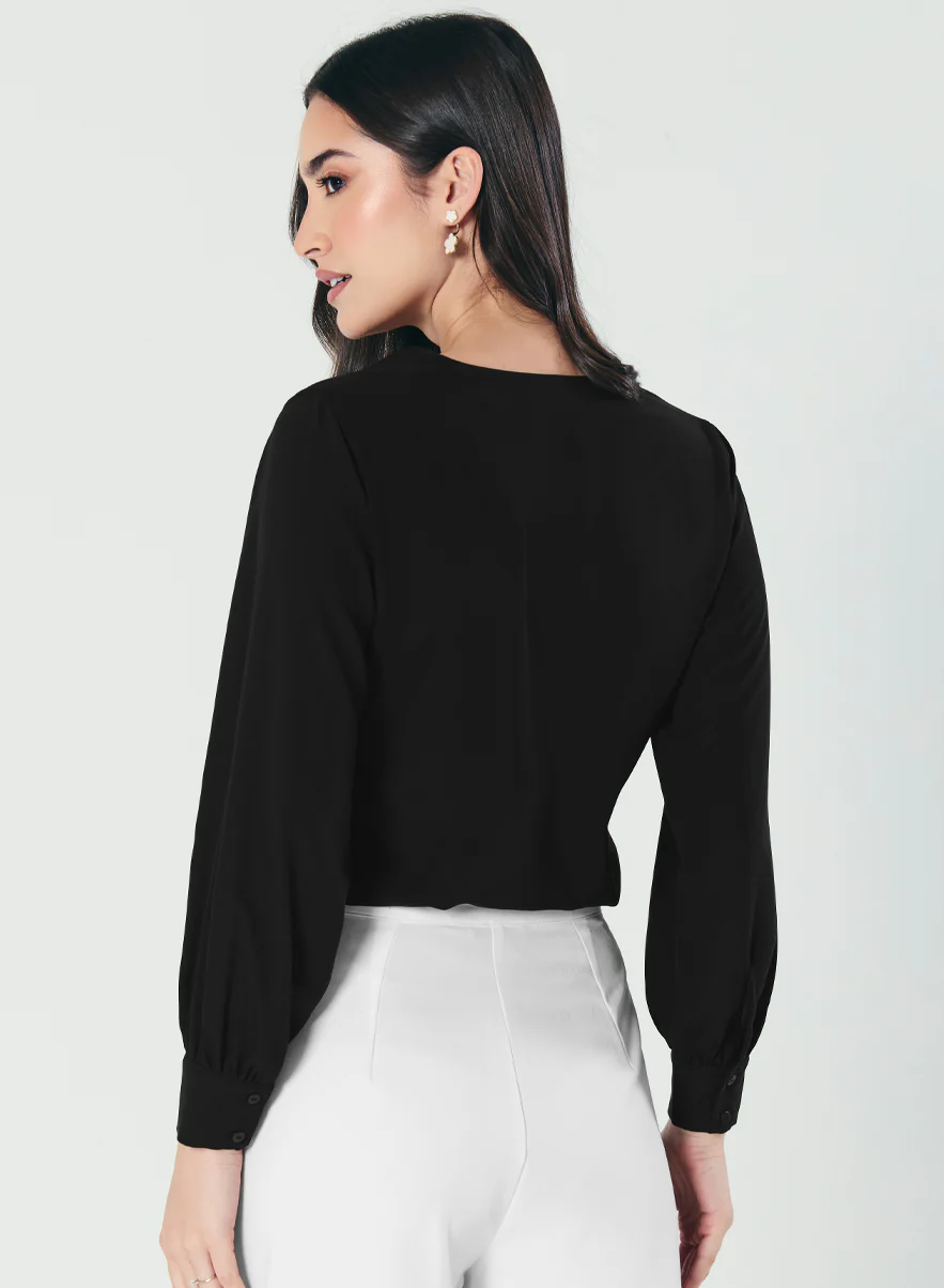 Slender V Neck Black Chiffon Top - Image 3