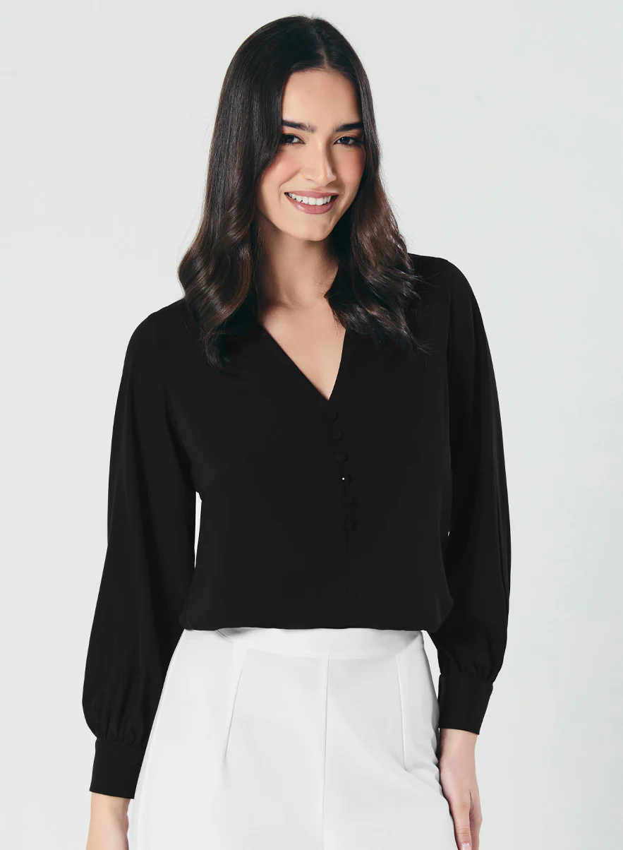 Slender V Neck Black Chiffon Top - Image 4