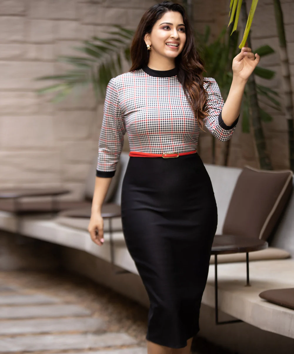 Solid Black Mixed Gingham Bodycon Dress