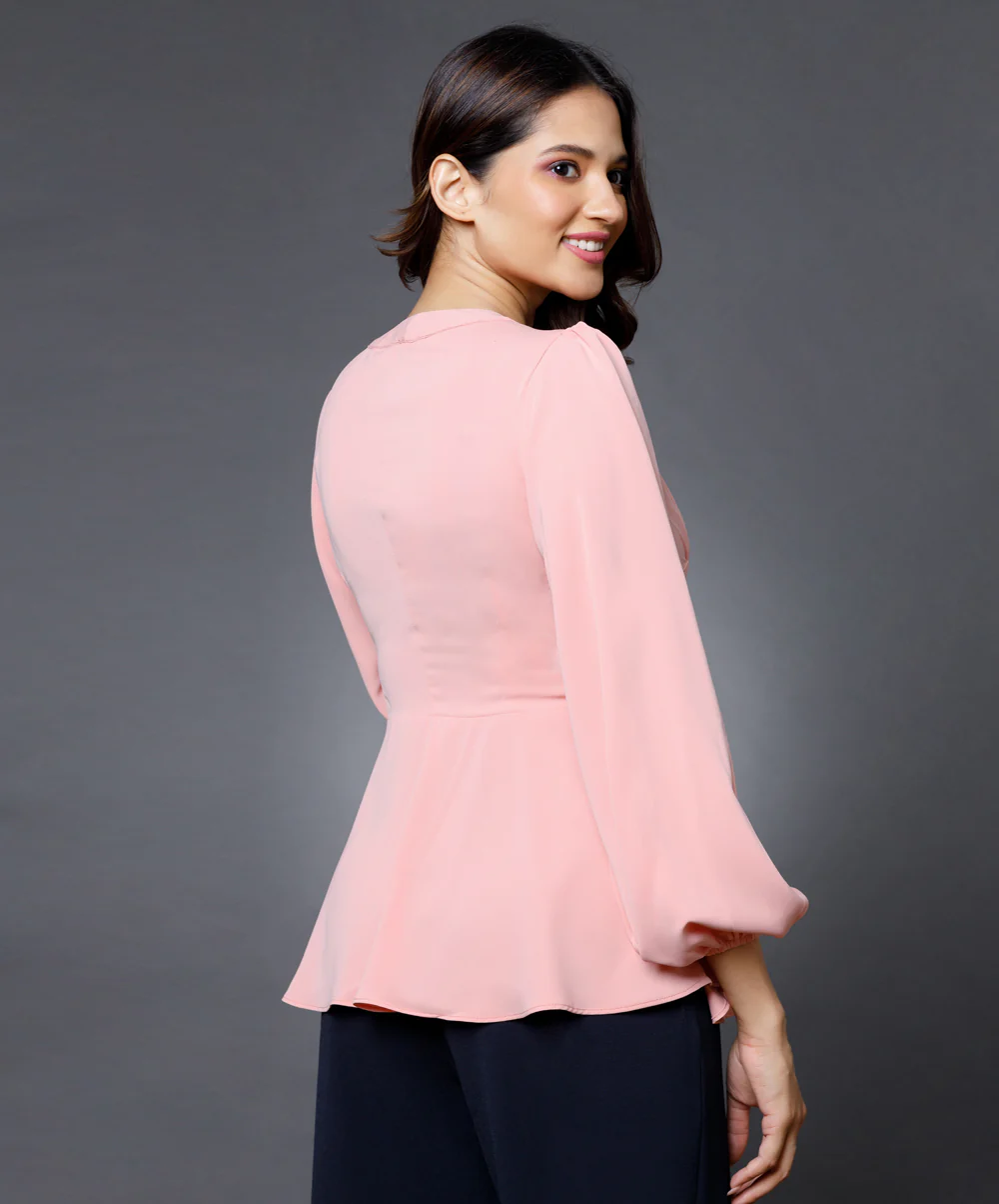Solid Chiffon V Neck Front Slit Hem Blouse - Image 4