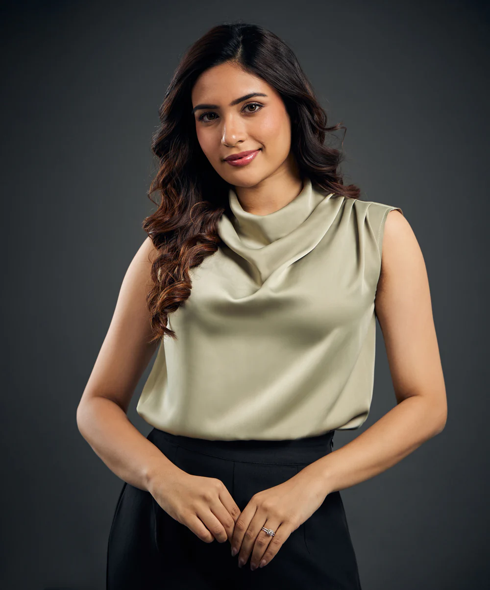 Solid Color Pleated Sleeveless Satin Top - Image 6