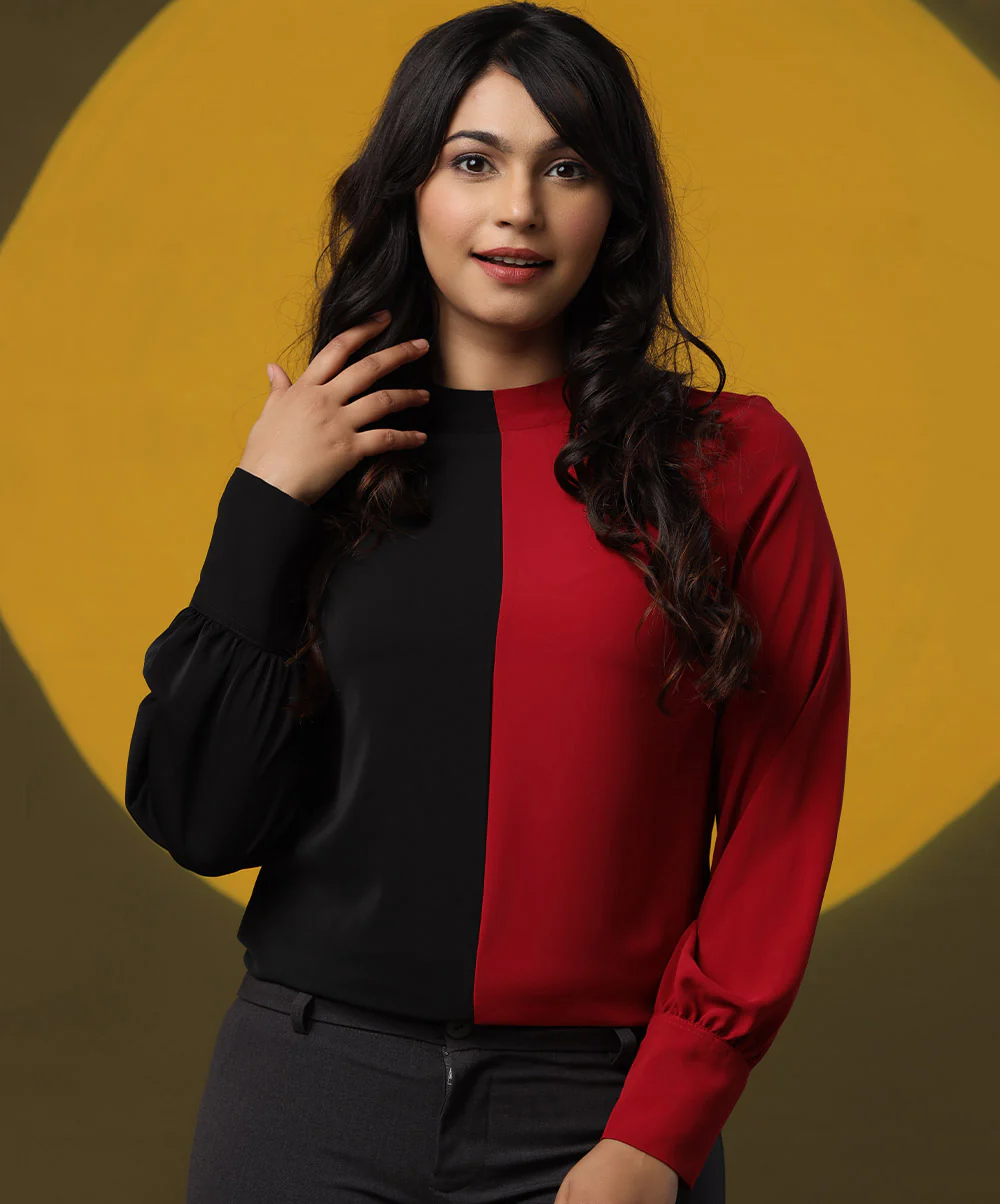 Solid Two Tone Black Red Top