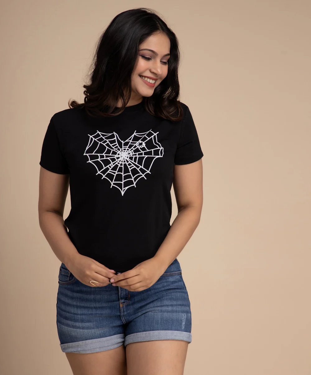 Spider Web Heart Printed Tshirt
