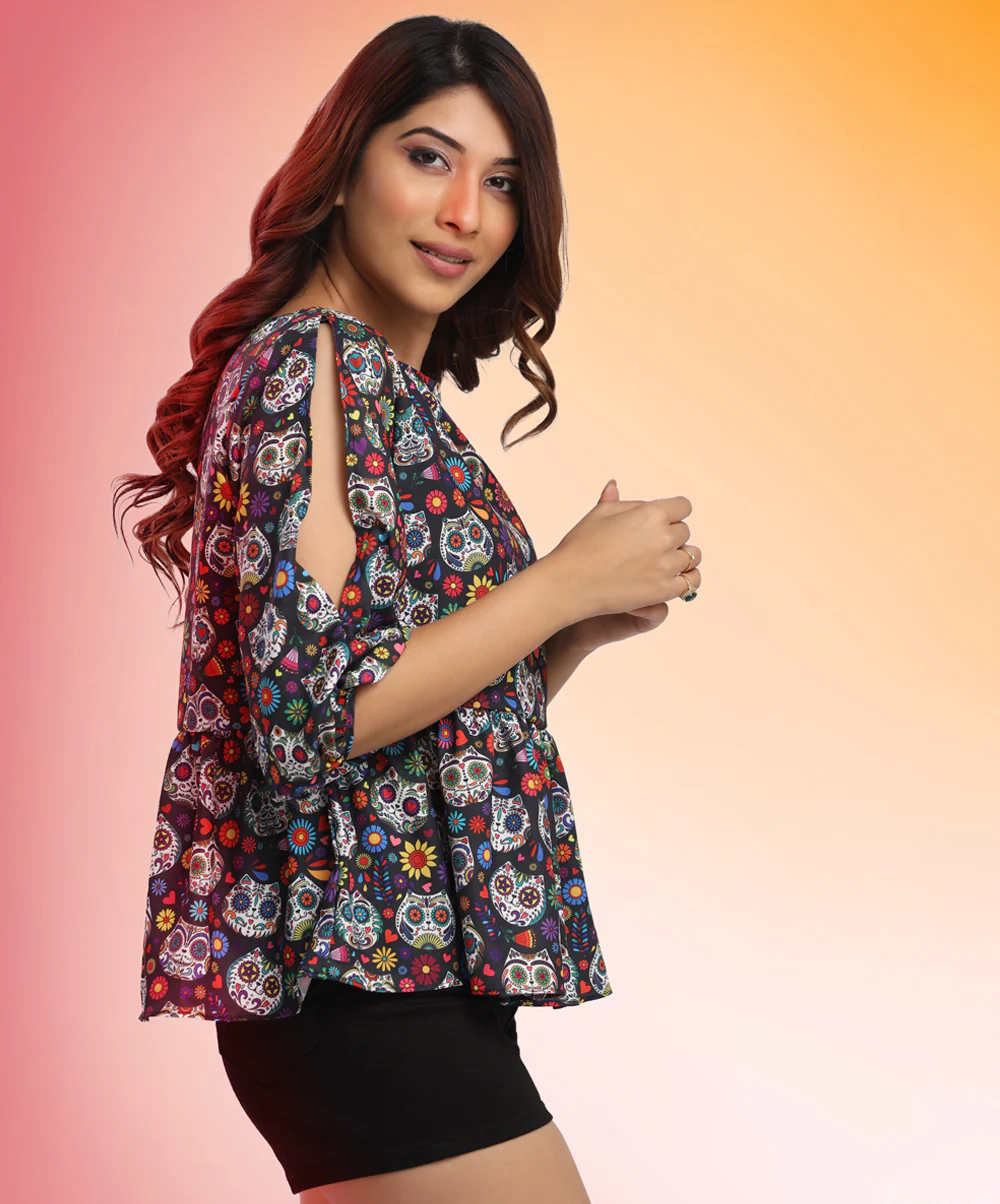 Split Sleeve Floral Peplum Top - Image 2