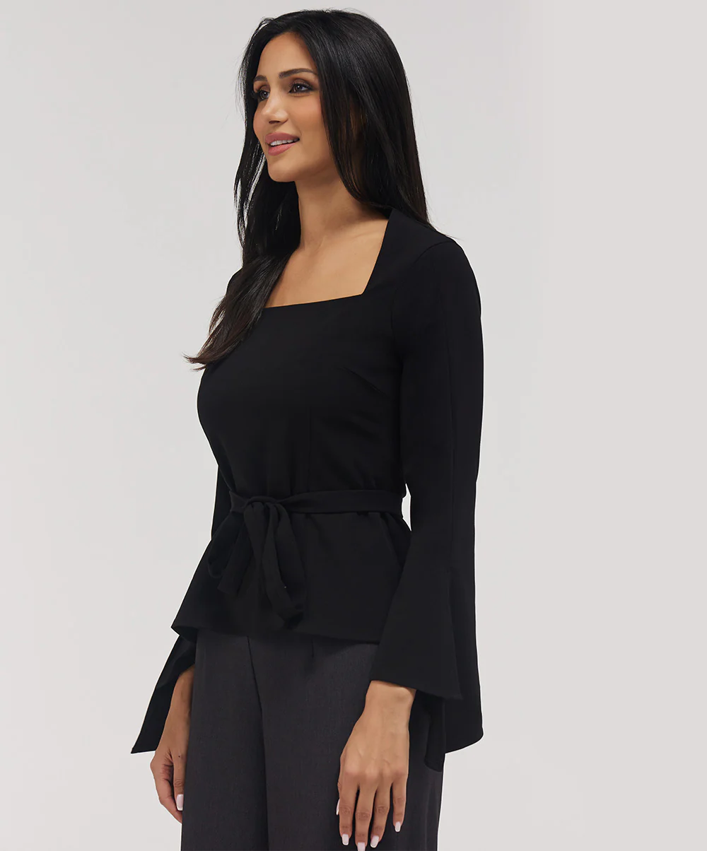 Split Sleeve Square Neck Top- Blue - Image 2