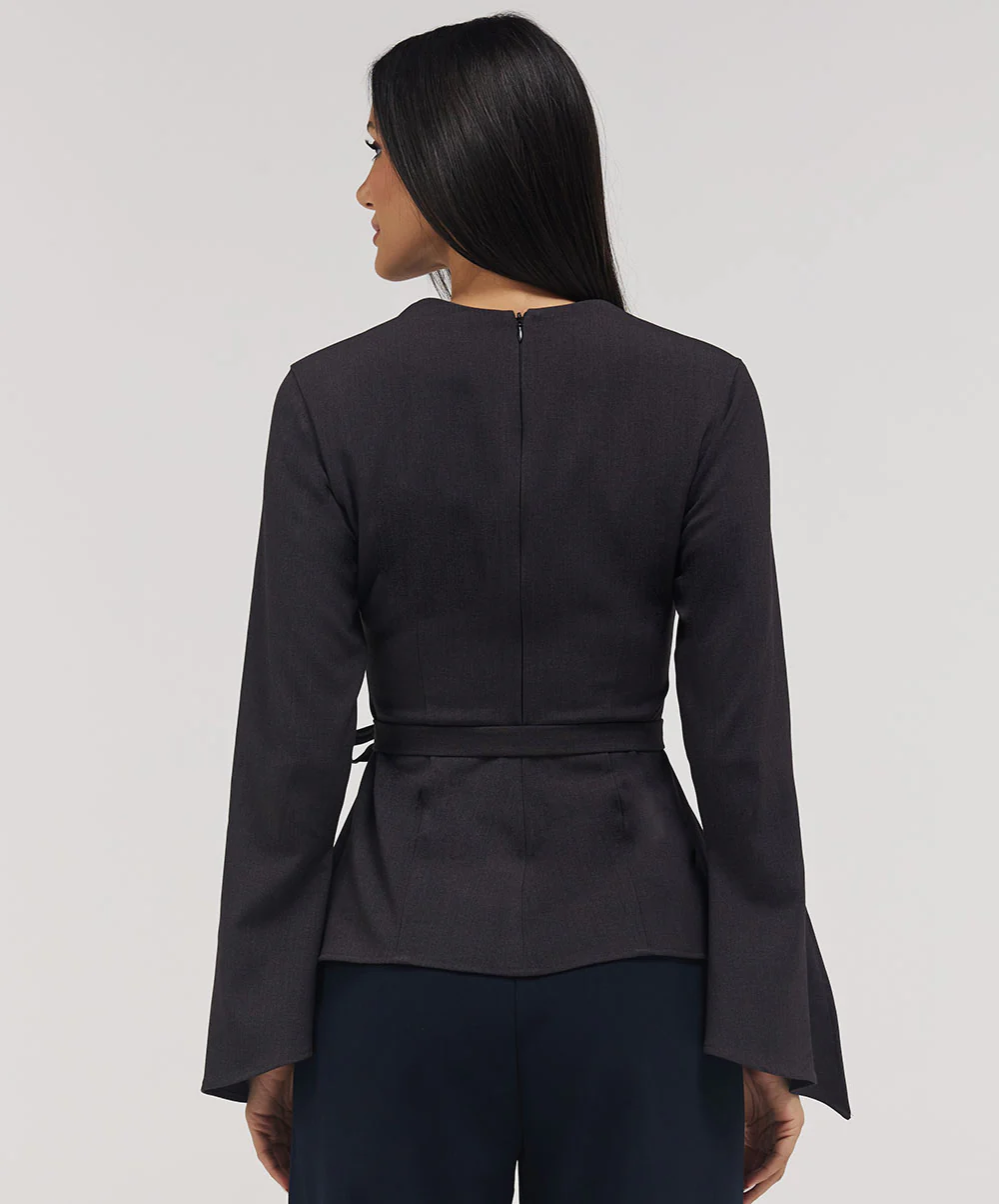 Split Sleeve Square Neck Top -Grey - Image 4