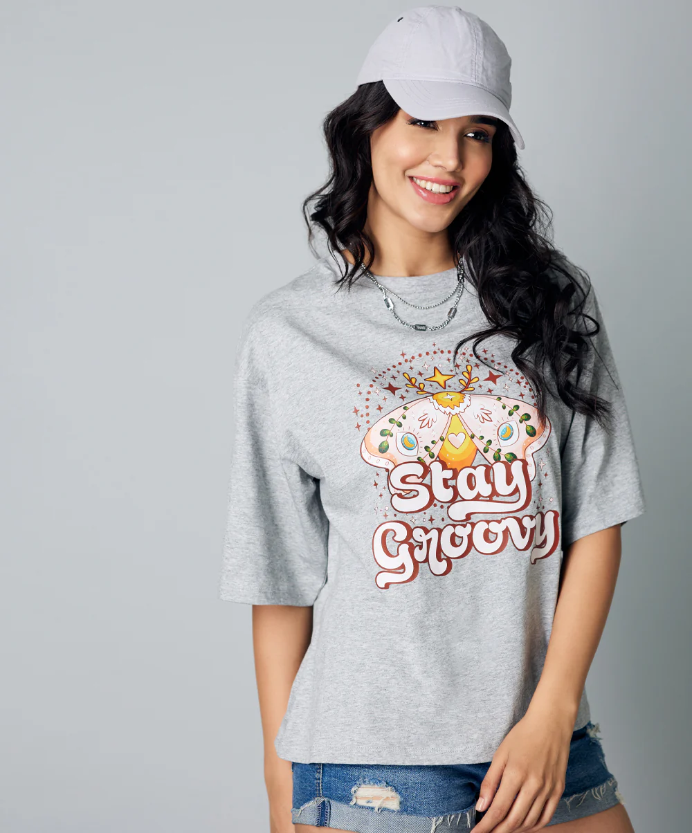 Stay Groovy Oversize Gray Marl Tshirt
