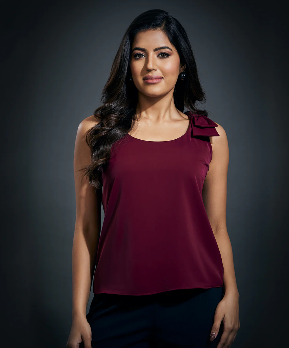 Strap Bow Sleeveless Top-Red - Image 5