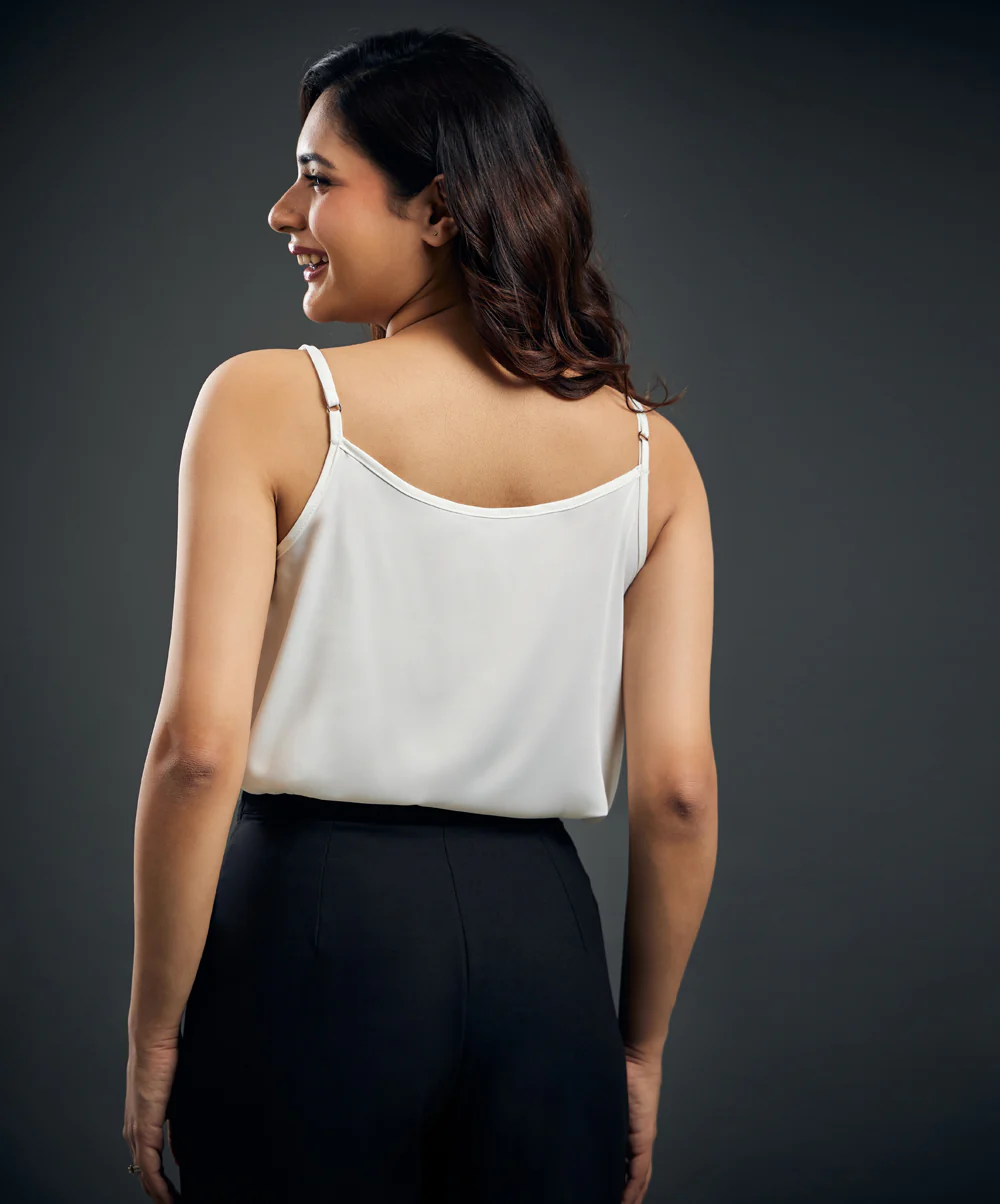 Strappy Cowl Neck White Cami Top - Image 4