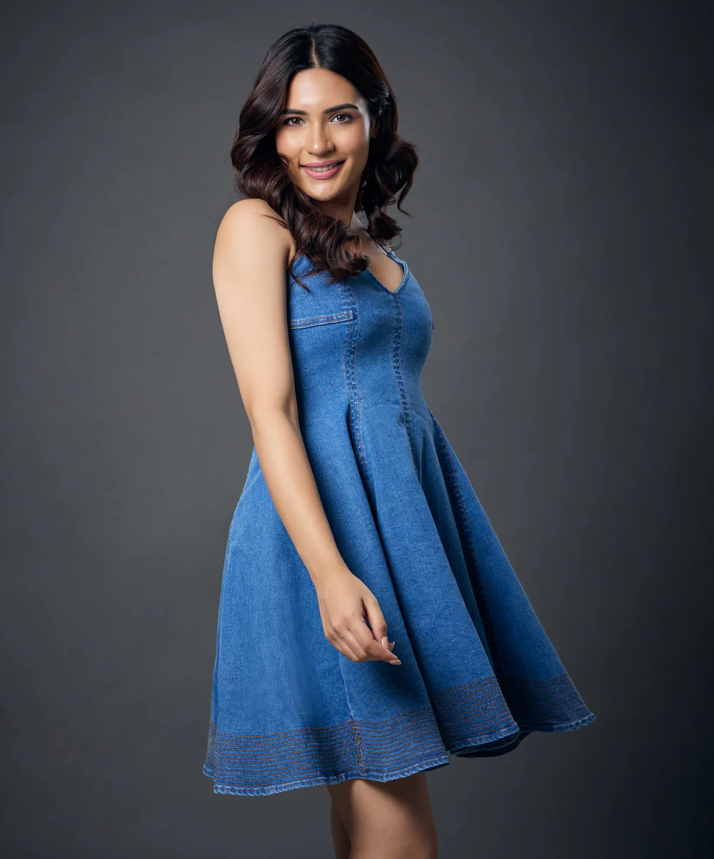 Strappy Princess Line Paneled Denim Dress - Image 5