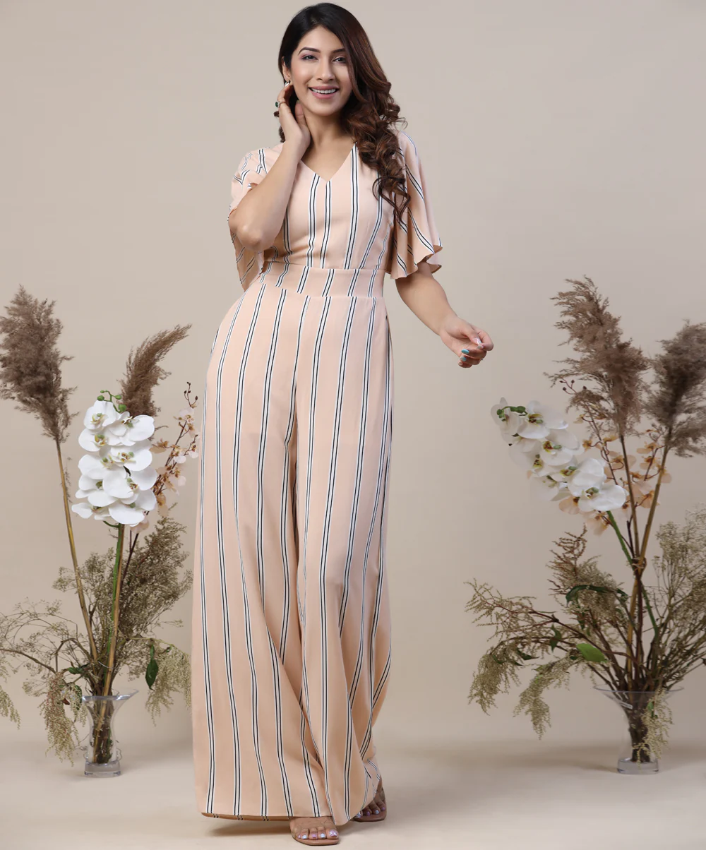 Stripe Printed Sleeve Flared Jump Suit - Image 2