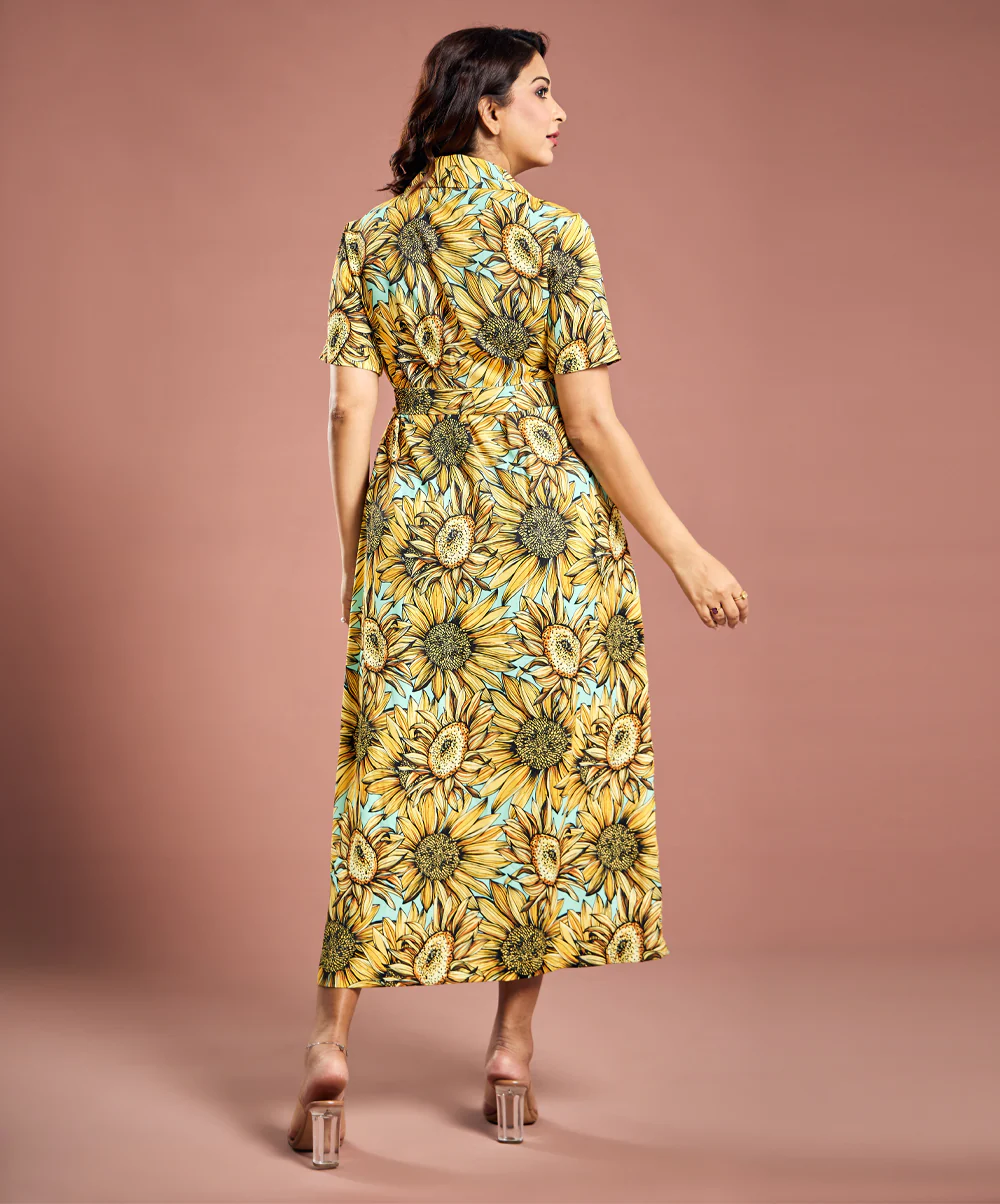 Sunflower Printed Chiffon Shirt Dress - Image 5