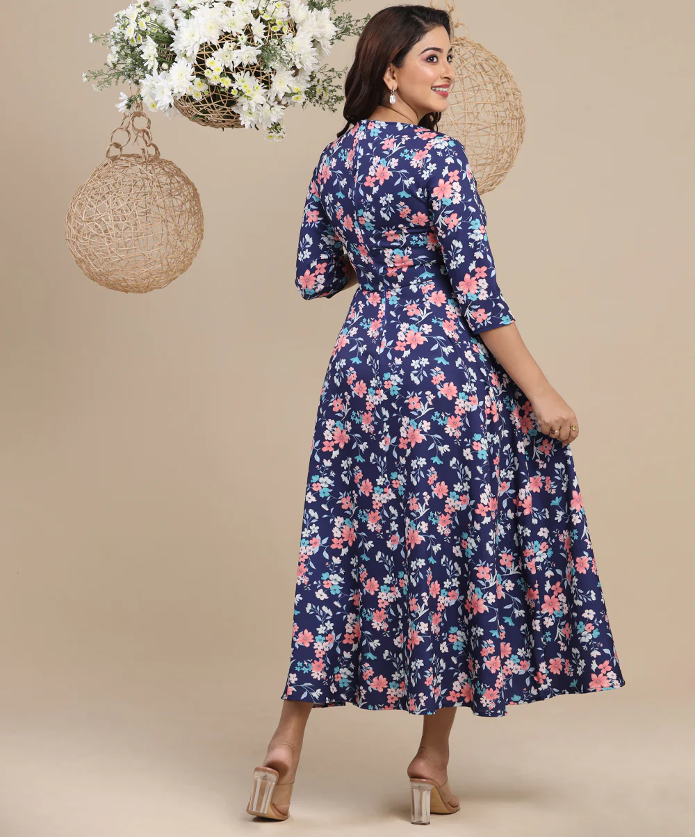 Sweetheart Half Sleeve Midi Printed Dress - Image 2
