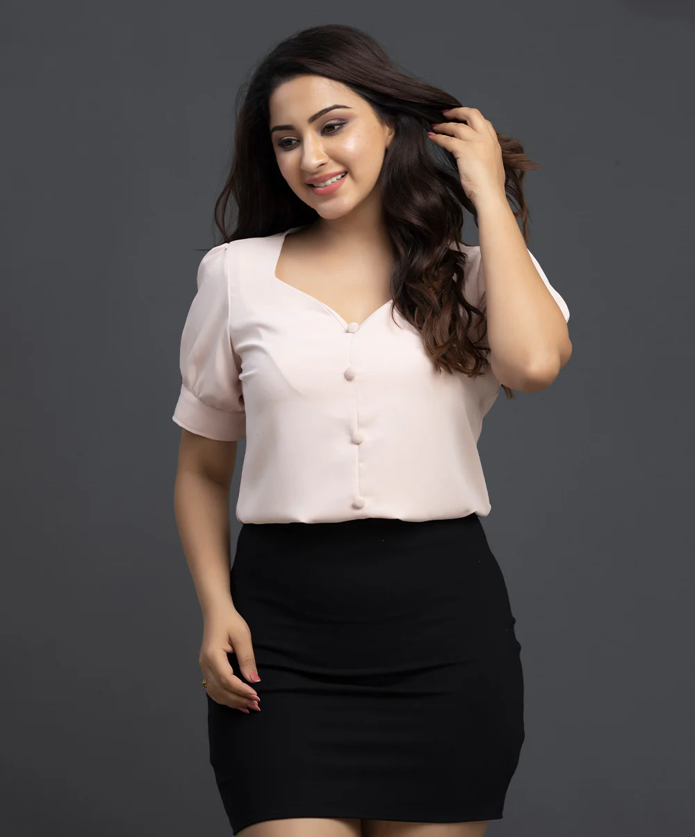 Sweetheart Neck Mock Buttoned Top - Image 2