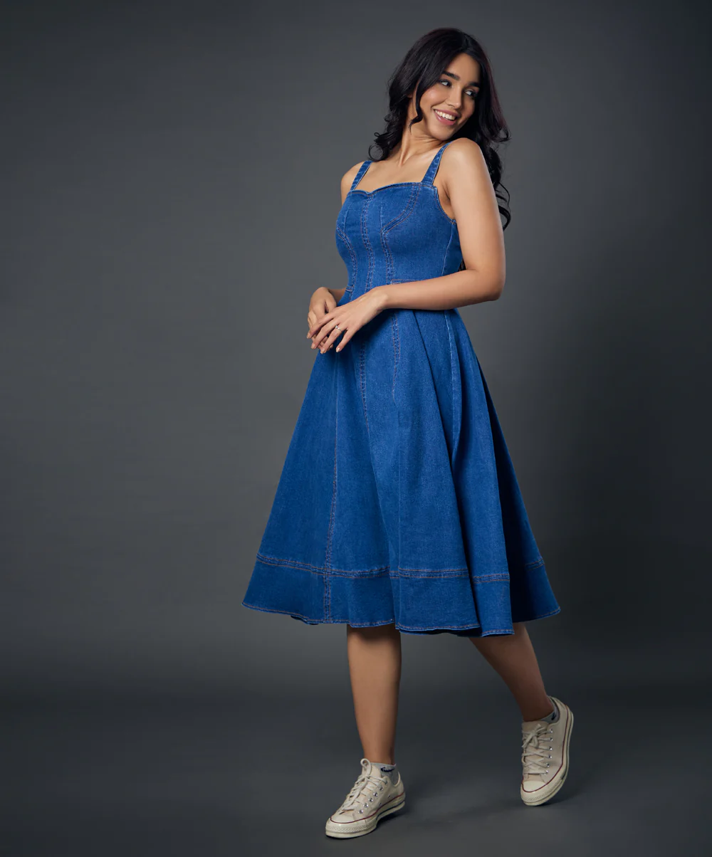 Sweetheart Wide Strap Denim Dress - Image 2