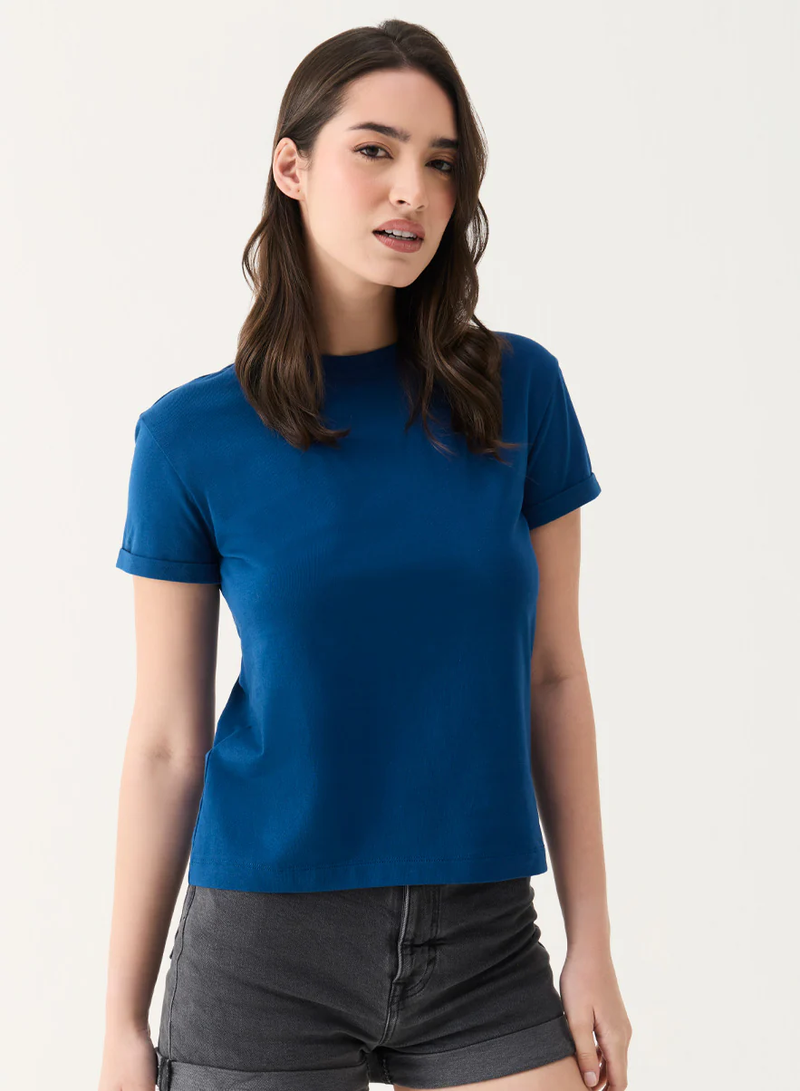 Teal Blue Basic Crew Neck T-shirt