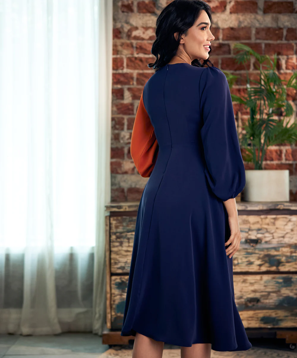 Three Tone Colour Contrast Midi Dress - Image 4