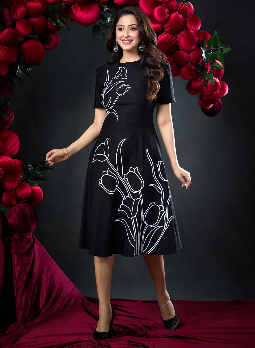 Tulip Embroidered Skater Dress - Image 5