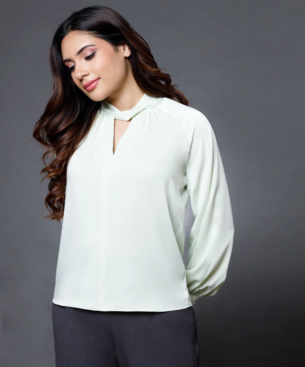 Twist Collar Long Sleeve Satin Top - Image 5