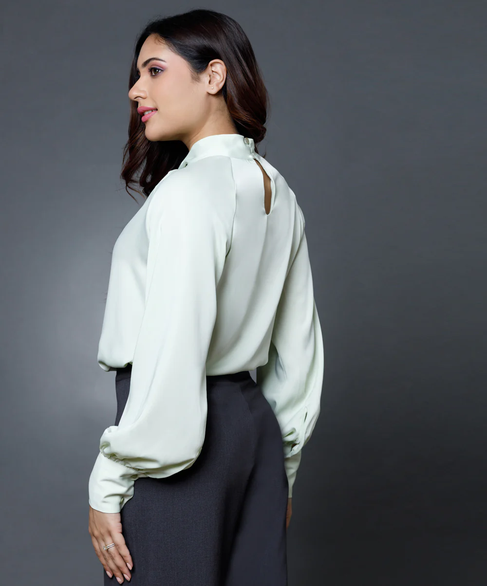 Twist Collar Long Sleeve Satin Top - Image 6