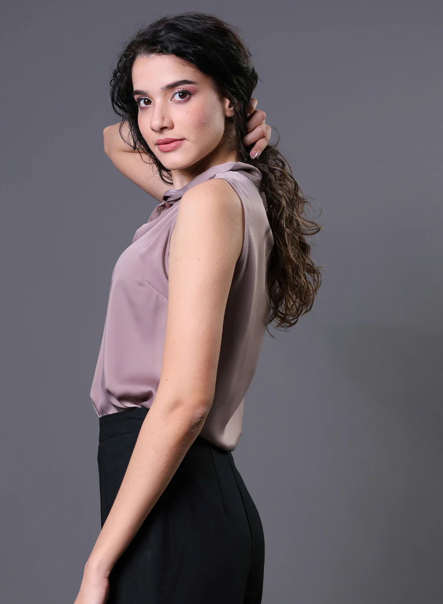 Twisted Neck Sleeveless Top - Plum Brown - Image 2