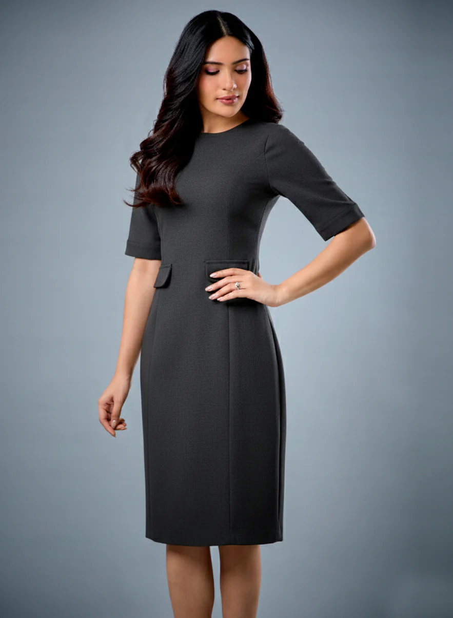 Two Flapped Shift Grey Dress - Image 2