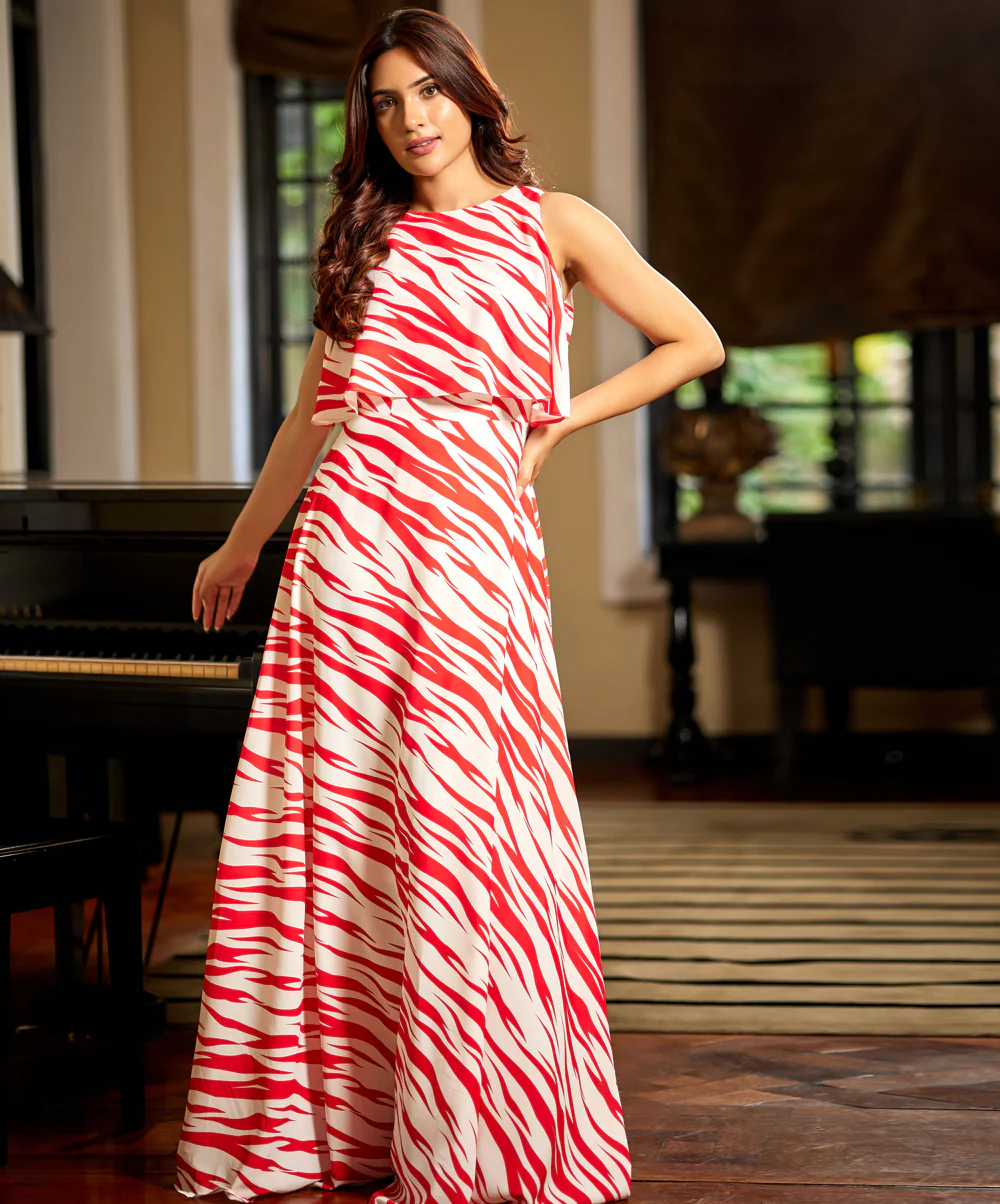 Two Layered Floral Printed Maxi Dress