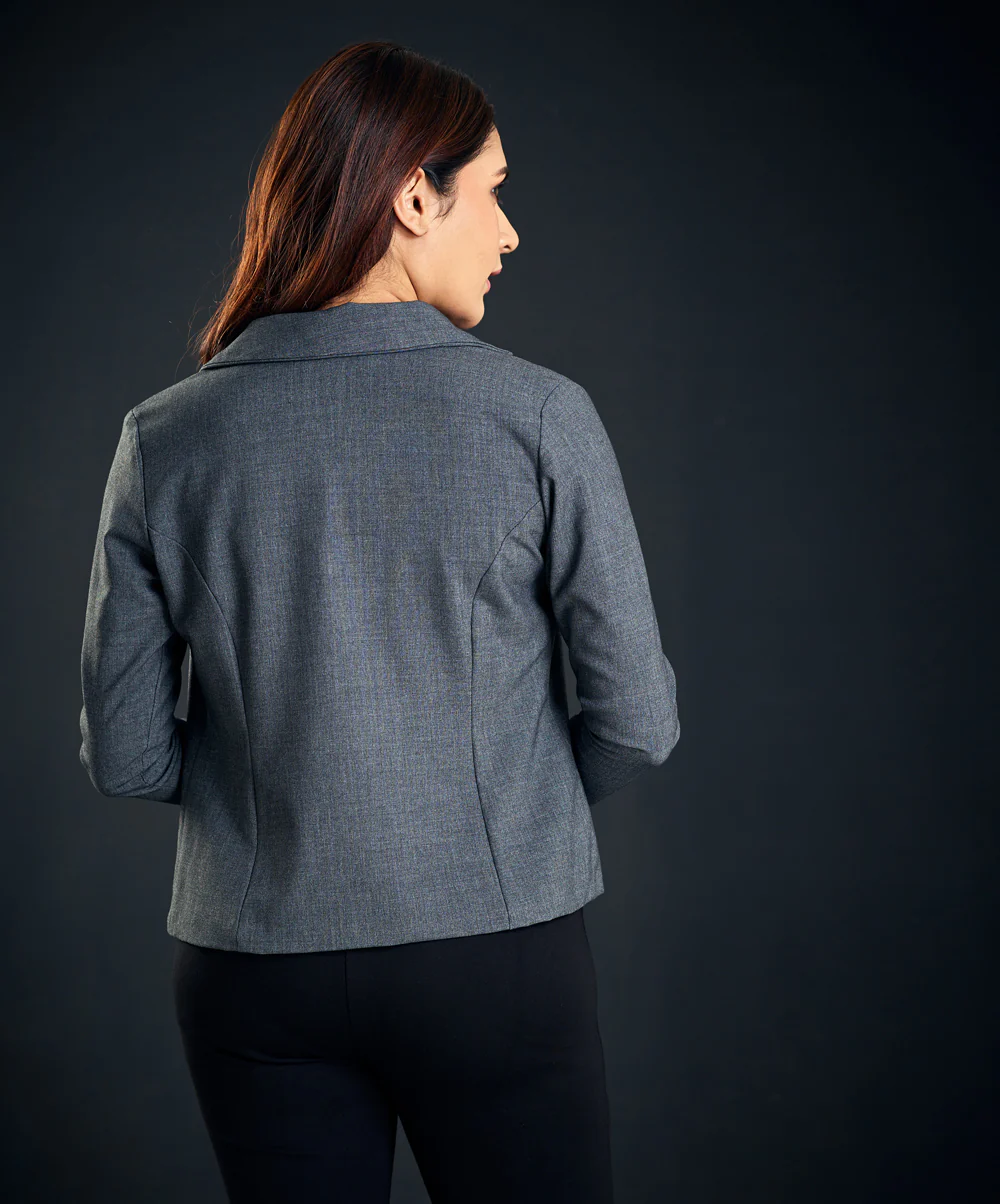 Two Side Welt Pockets Grey Blazer - Image 4