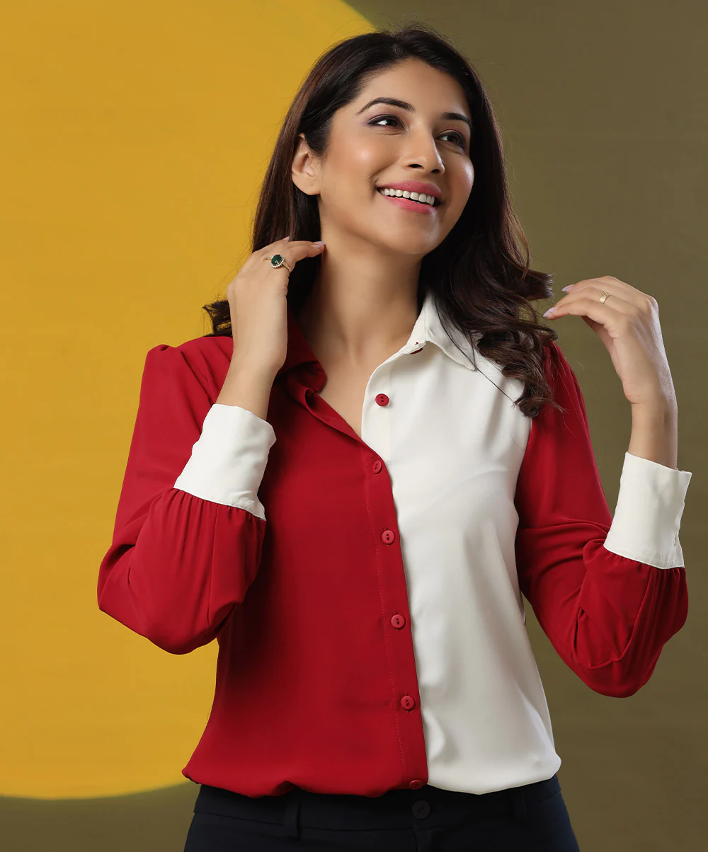 Two Tone Chiffon Shirt Top