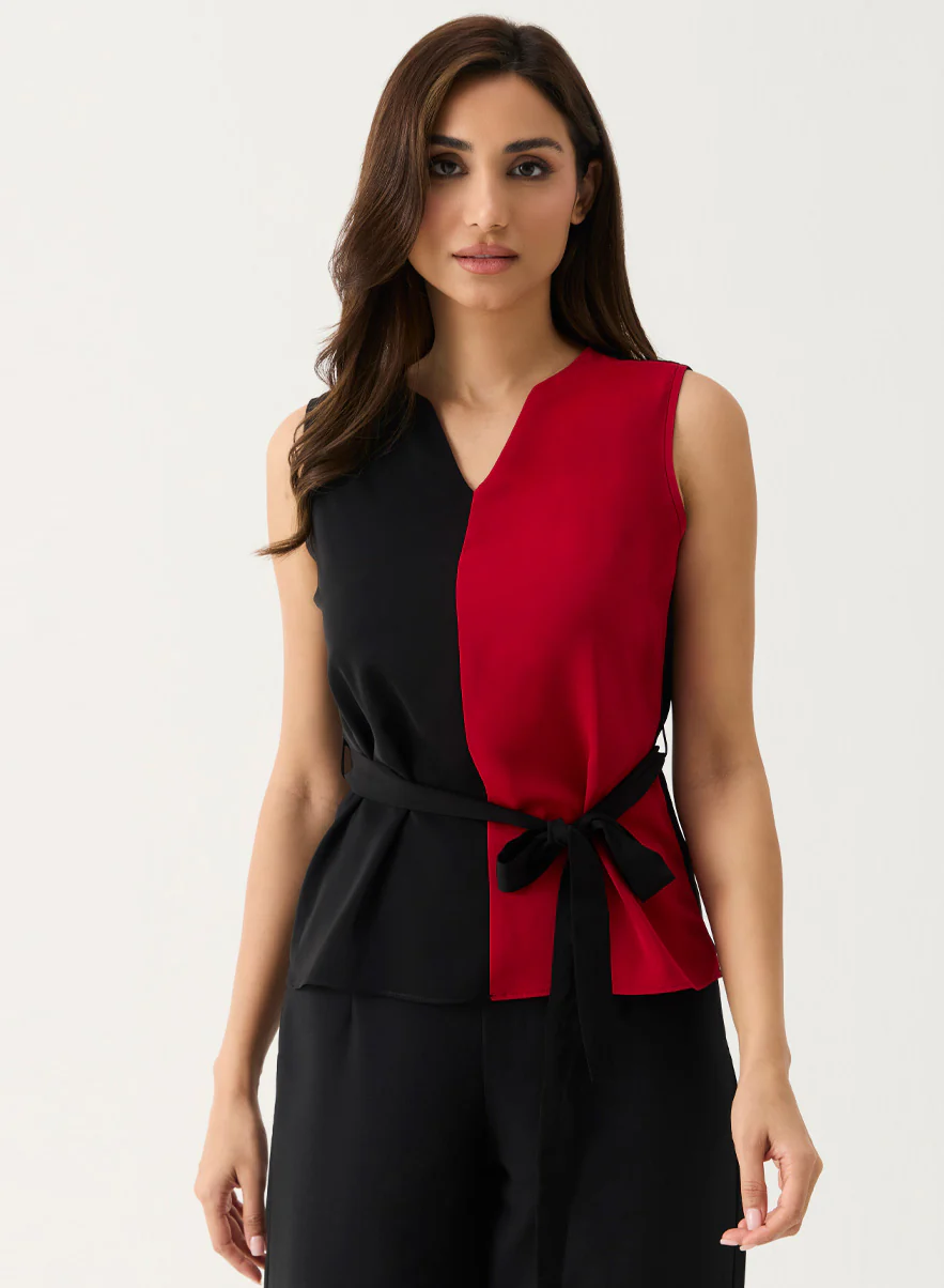 Two Tone Chiffon Sleeveless Top - Image 3