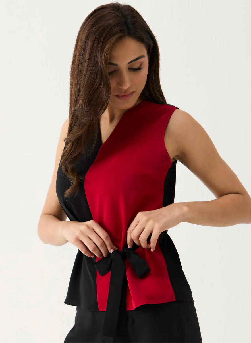 Two Tone Chiffon Sleeveless Top - Image 4