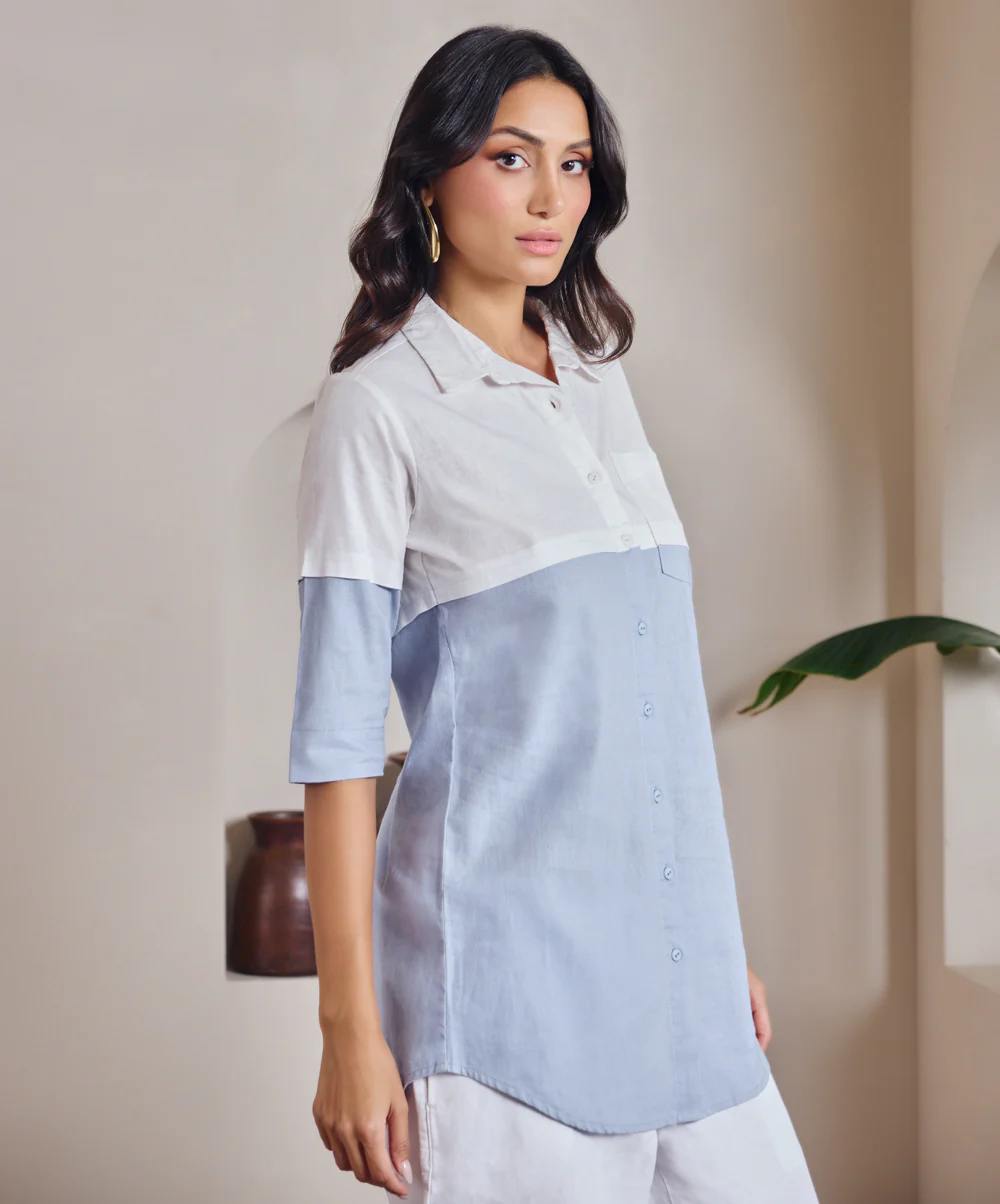 Two Tone Linen Oversized Shirt - Image 4