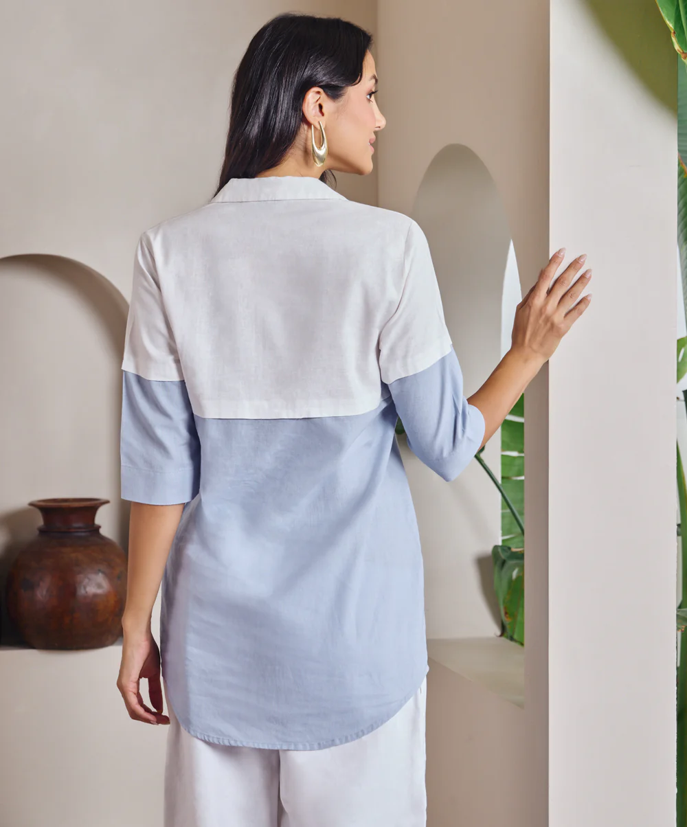 Two Tone Linen Oversized Shirt - Image 5
