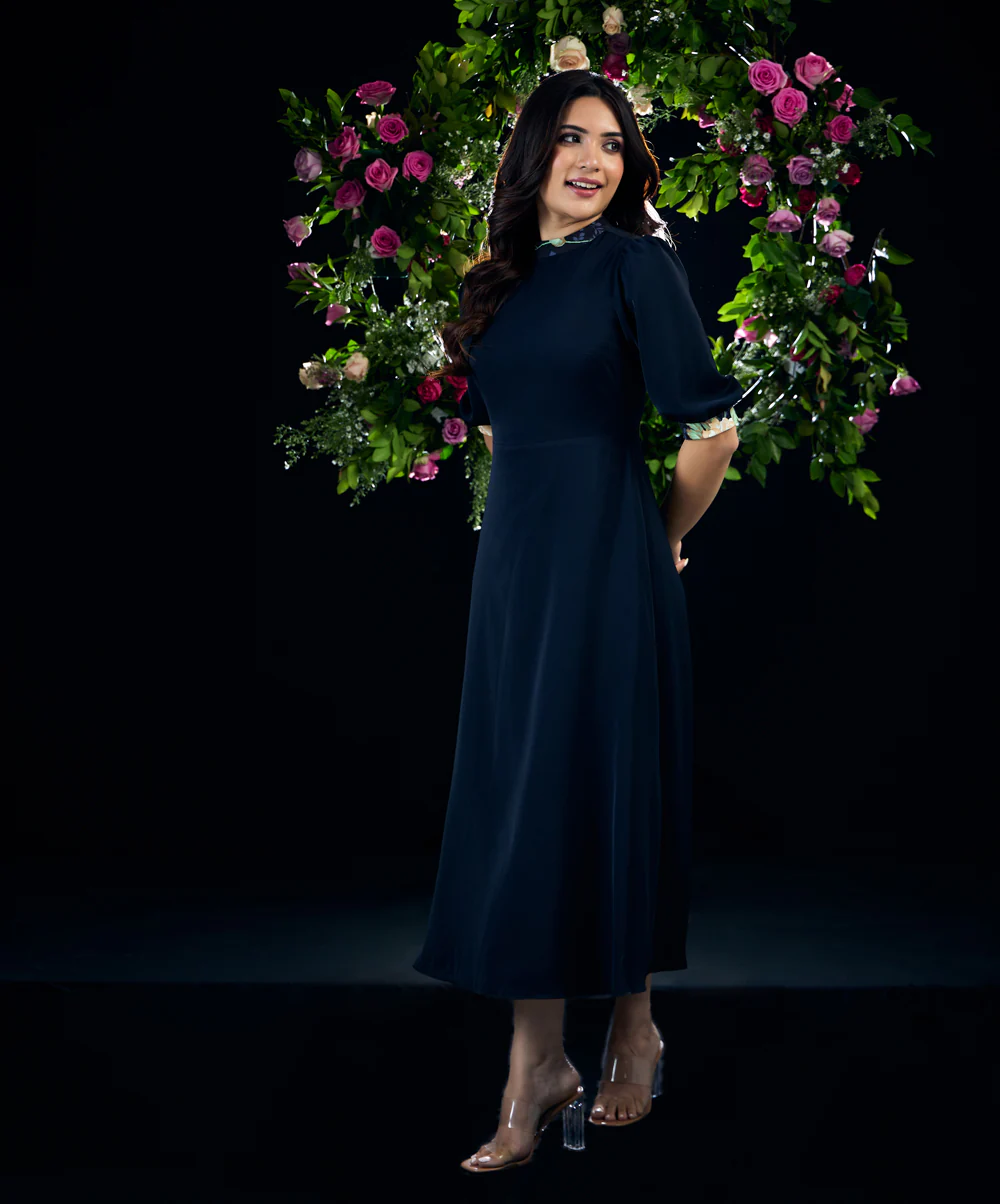 Two Tone Mixed Midi Floral Dress - Image 2