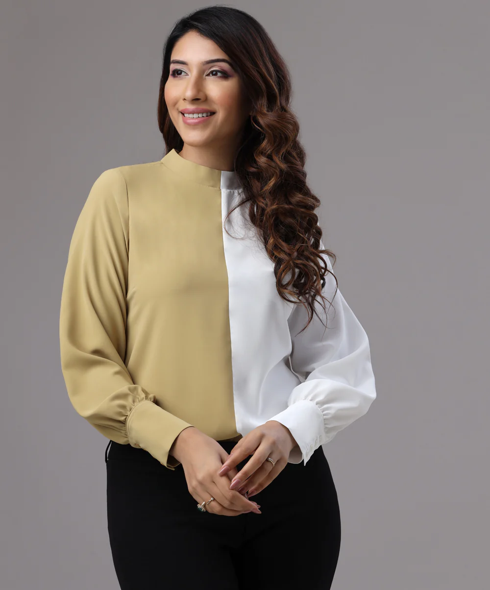 Two Tone Olive And White Top