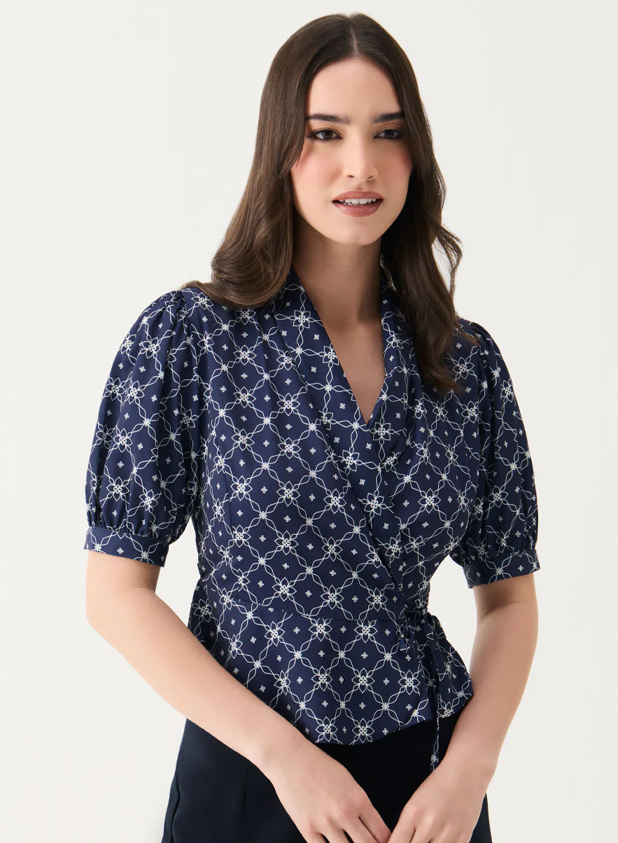 V Neck Crop Peplum Top - Image 3