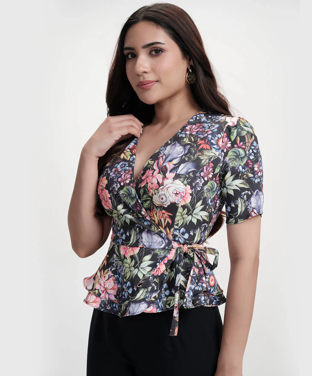 Vneck Half Sleeve Printed Peplum Top - Image 3