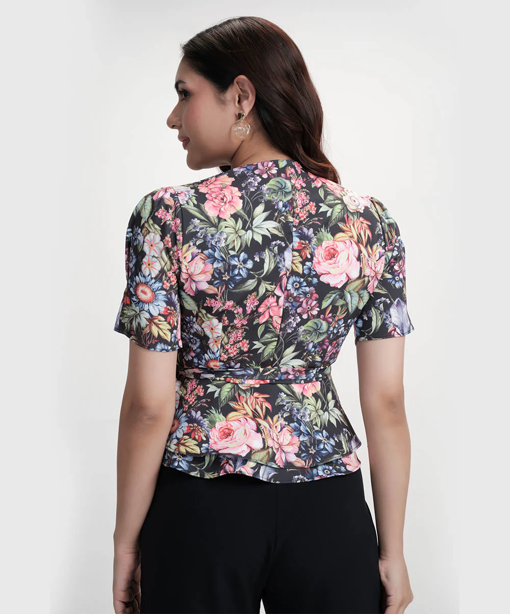 Vneck Half Sleeve Printed Peplum Top - Image 5