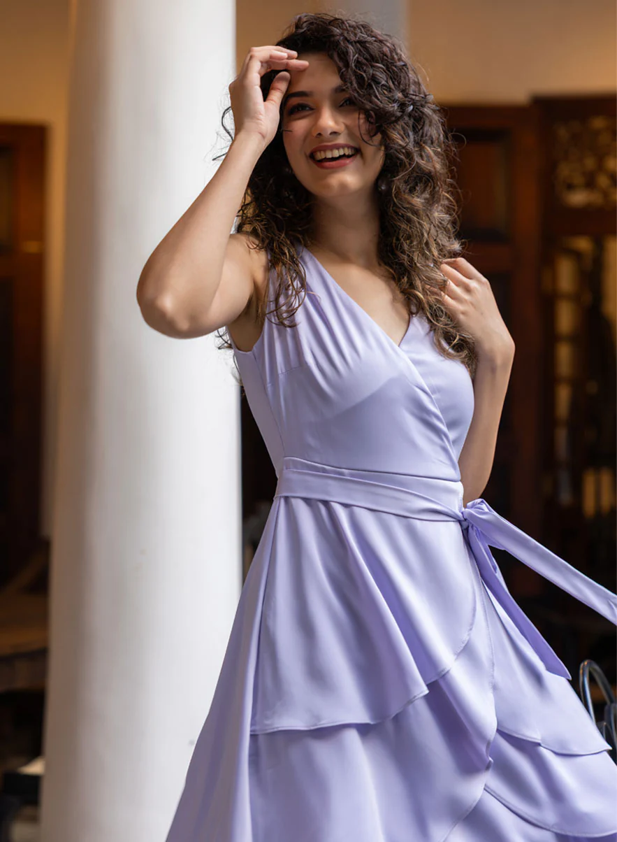 V Neck Layered Chiffon Dress - Image 3