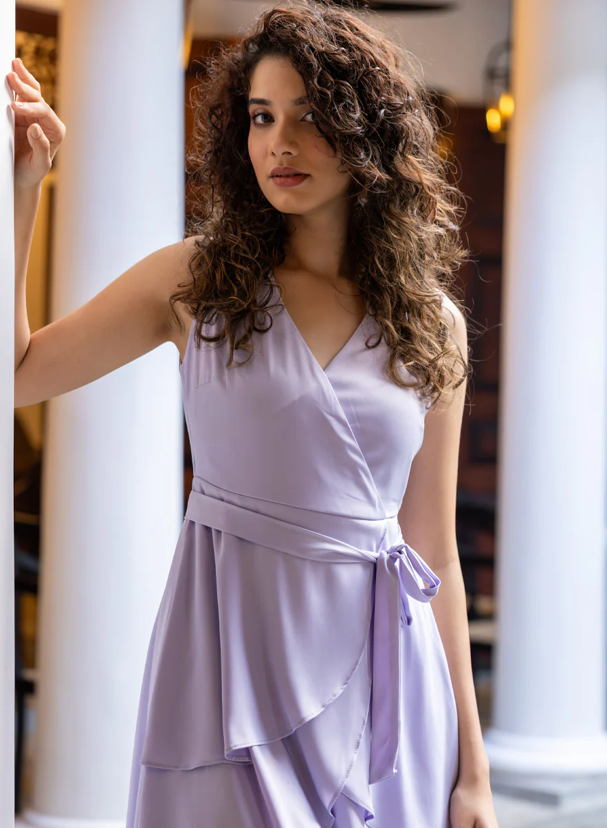 V Neck Layered Chiffon Dress - Image 6